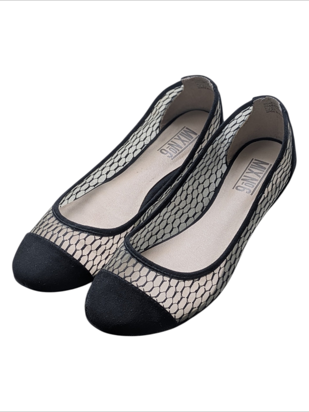 Mix No. 6 Women's Size 6.5 Black Mesh Cap-Toe Ballet Flats